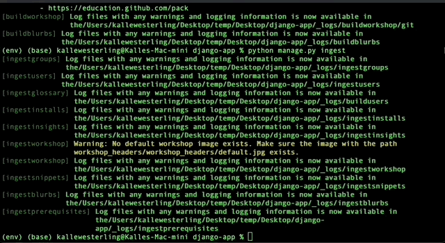 Animated GIF showing the process following entering the ingest command.