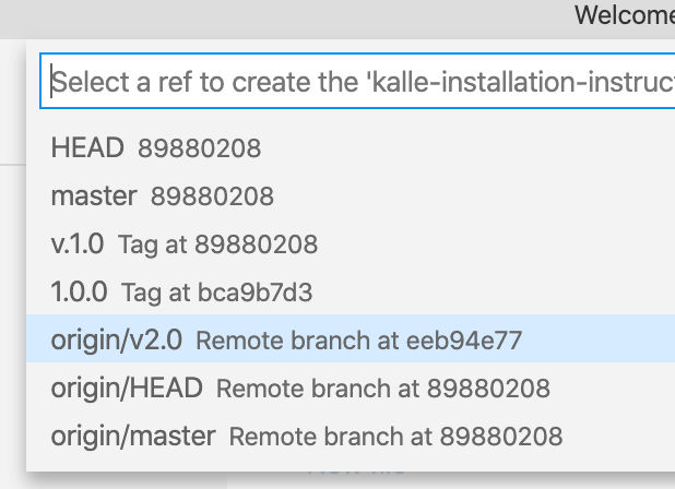 Screenshot detail of the menu option "Create new branch from..."