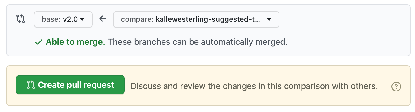 Screenshot detail of what a pull request that's able to merge looks like on GitHub