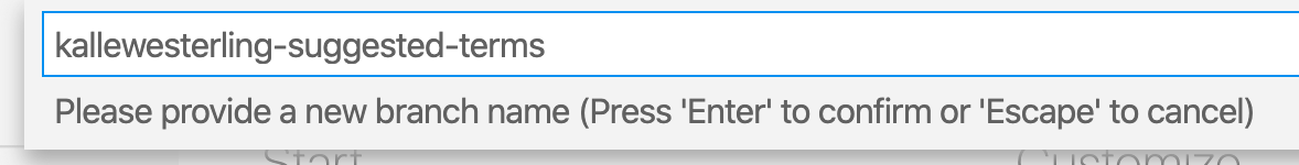 Screenshot detail of the menu option "Create new branch from..."