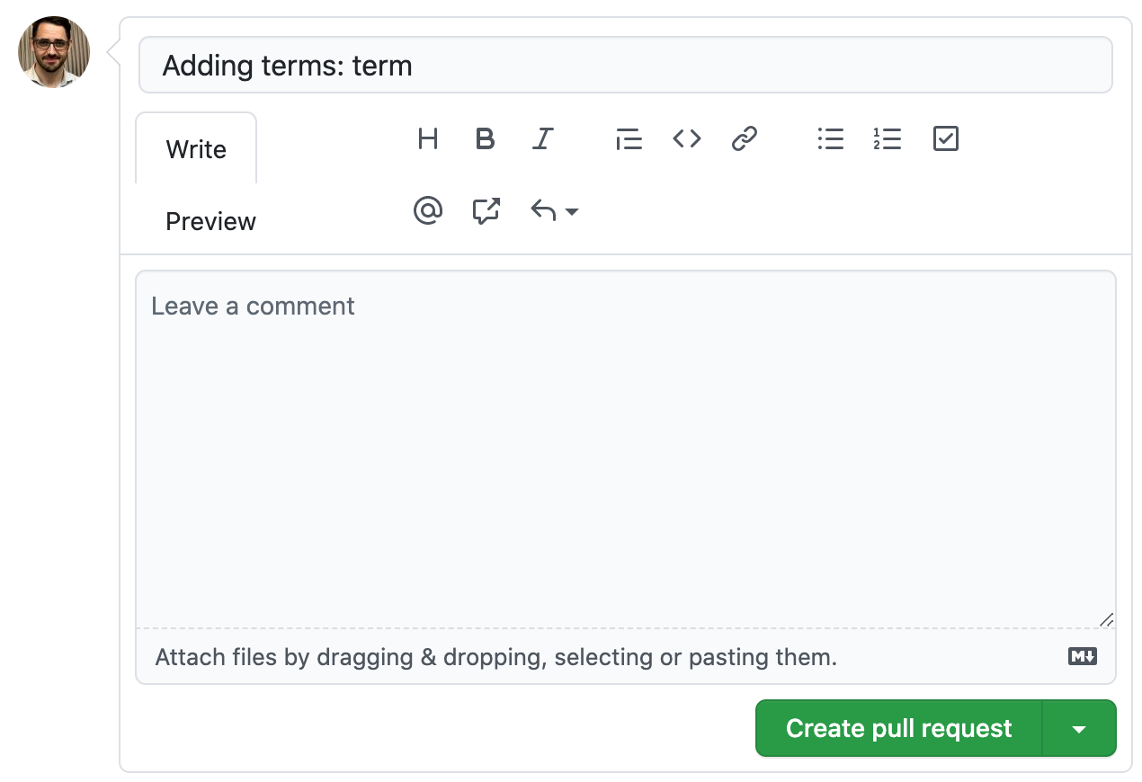 Screenshot detail of the form where you describe your desired Pull Request